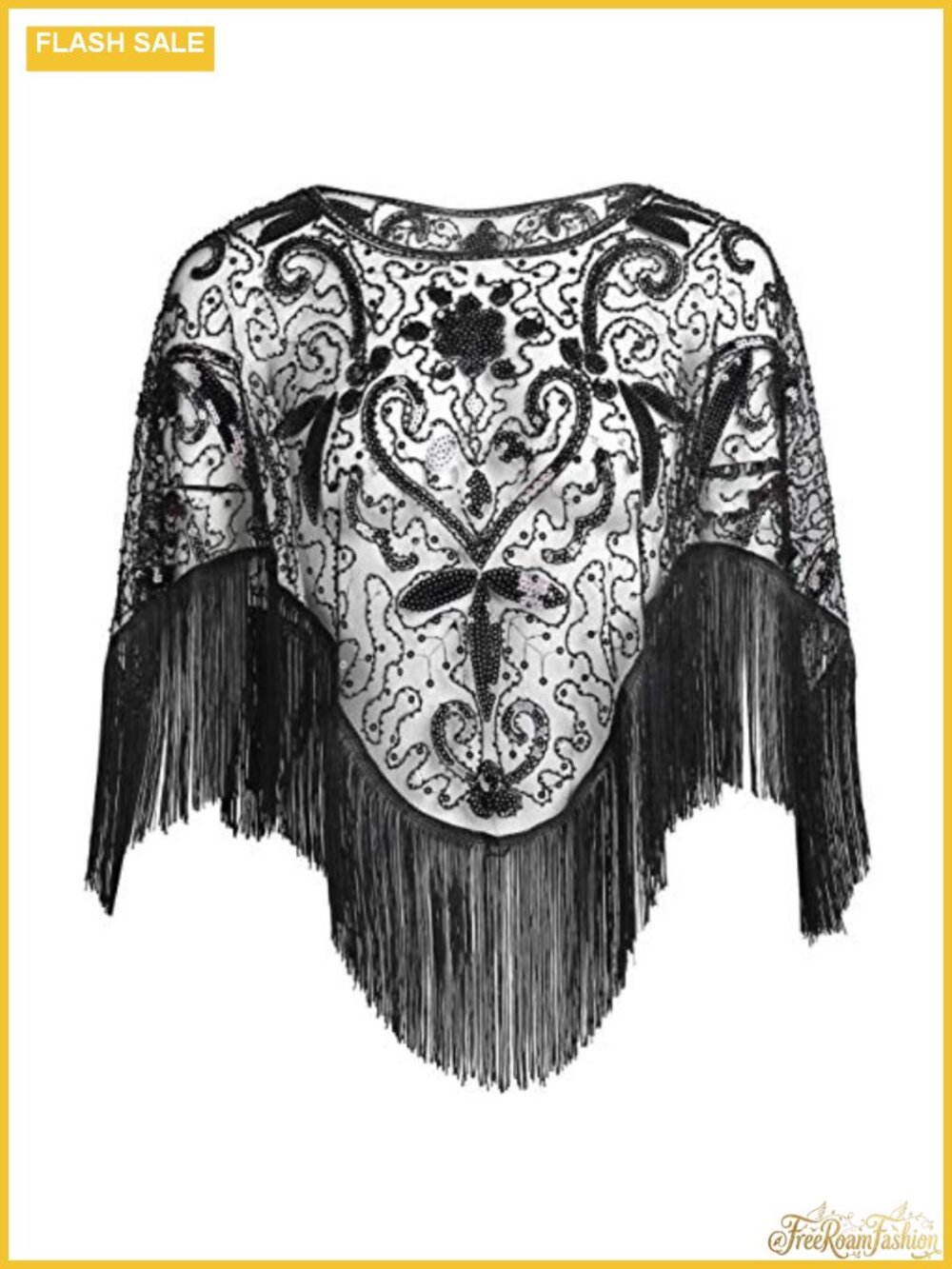 Sequin Beaded Evening Shawl Wrap Fringe Gatsby Party Cape